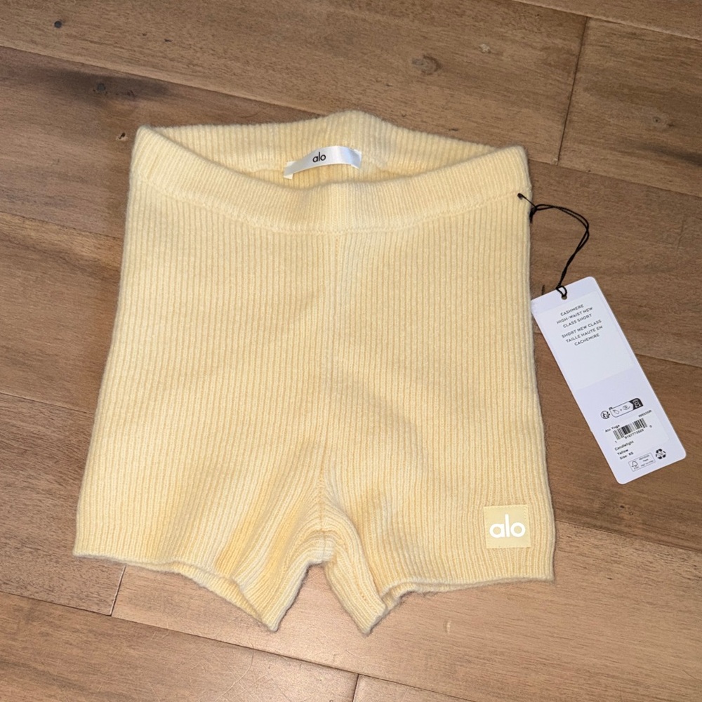 ALO Yoga Women's Yellow Ribbed Bike Shorts